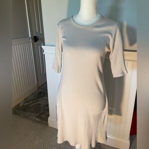 GAP Cream 3/4 Sleeve Ribbed Dress